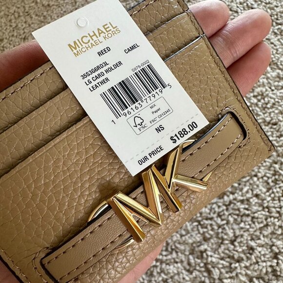 Michaels Kors Reed Large Pebbled Leather Card Case/Camel - Picture 7 of 8